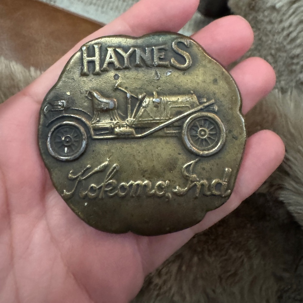Vintage Haynes Kokomo IN Brass Belt Buckle Antique Car Automotive Collectible